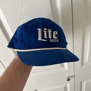 Vintage Miller Lite Blue Corduroy Adjustable Hat 80s Rare